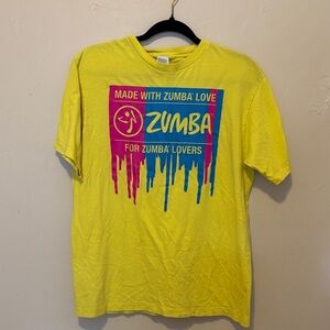 Zumba Fitness Yellow Tee with Pink and Blue Graphic